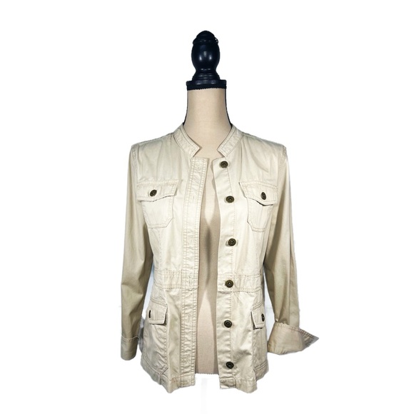 Liz Claiborne Jackets & Blazers - Liz Claiborne Ecru Tan Utility Cargo Jacket Womens Petite Medium